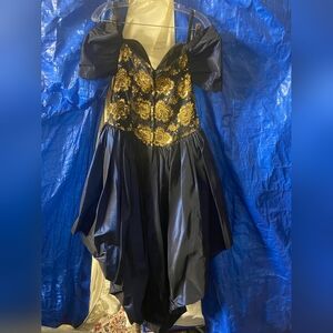 Elegant Navy and Gold Off-Shoulder Dress